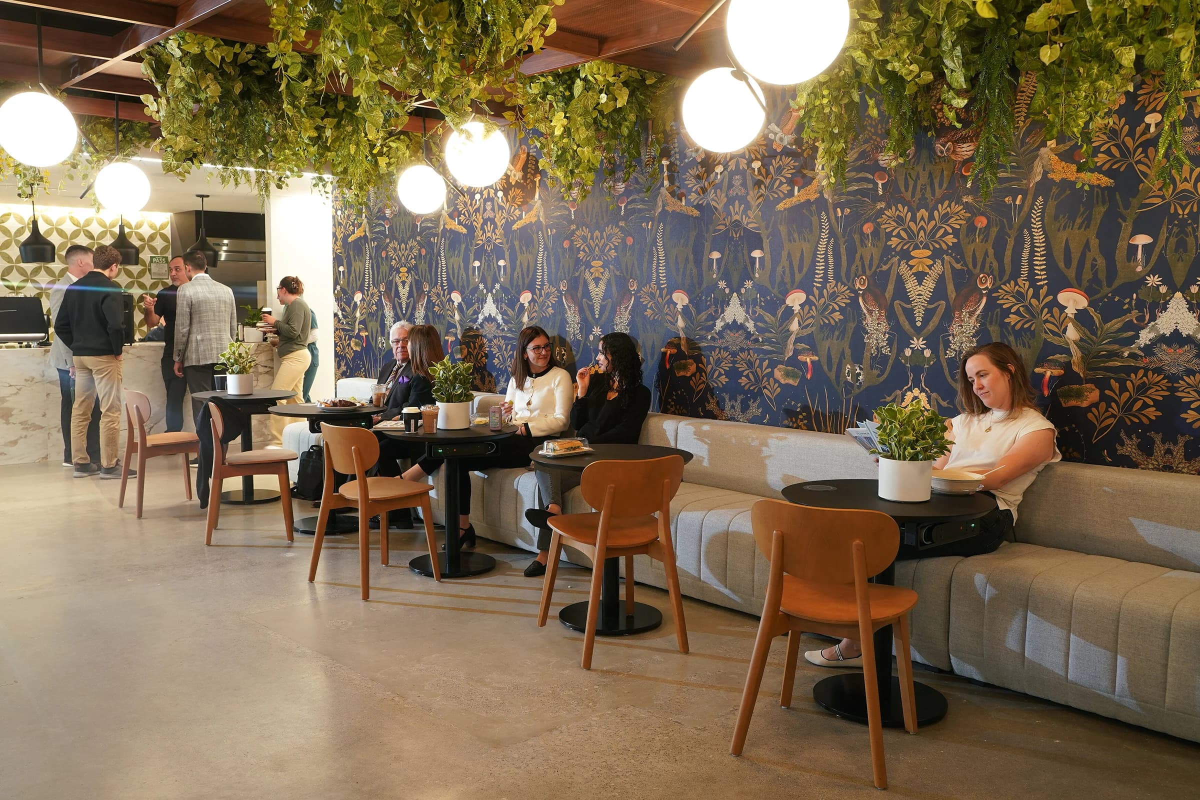 Café 295 seating and guests on the same floor as Jilani Place offices