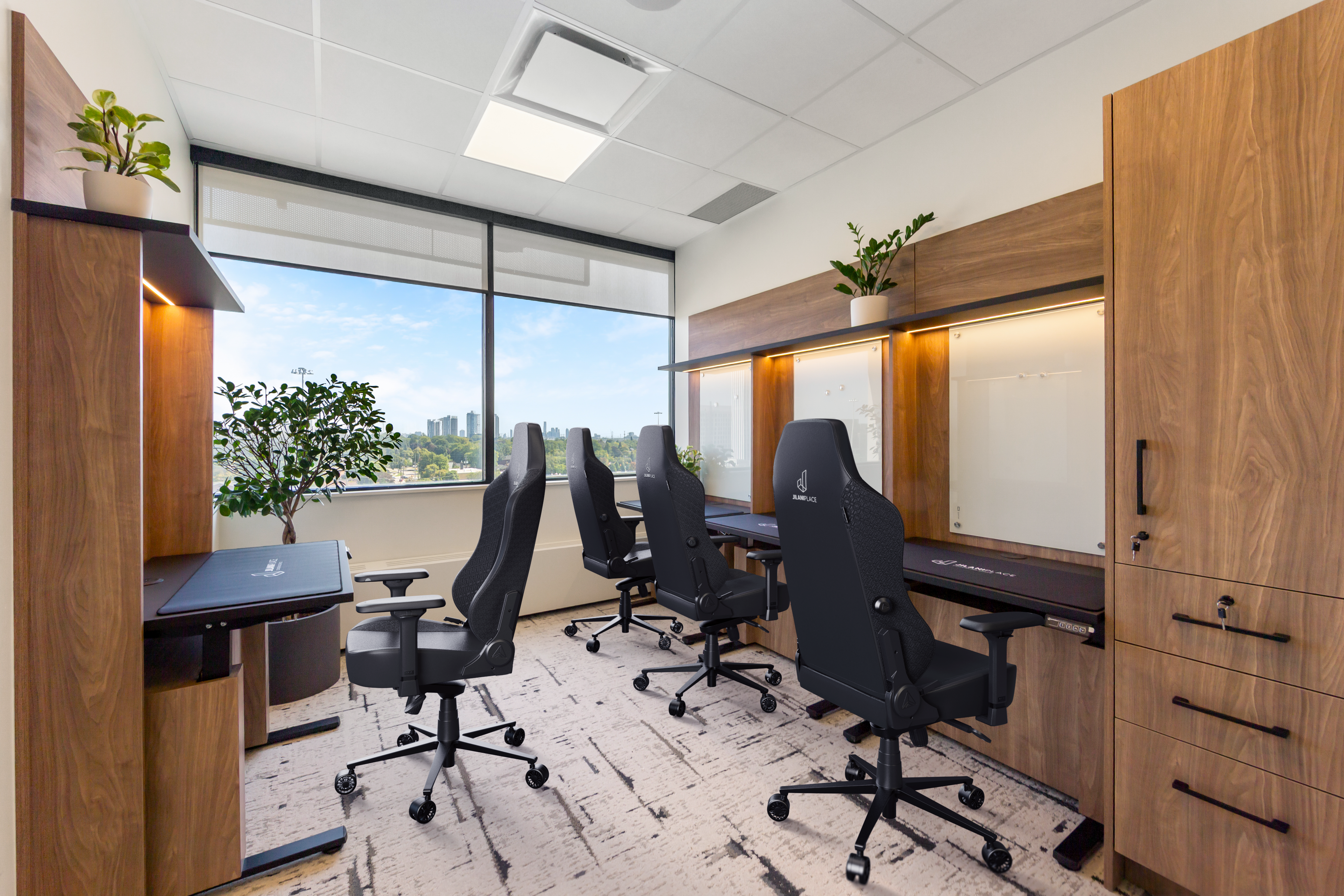 Fully furnished private office with large windows at Jilani Place