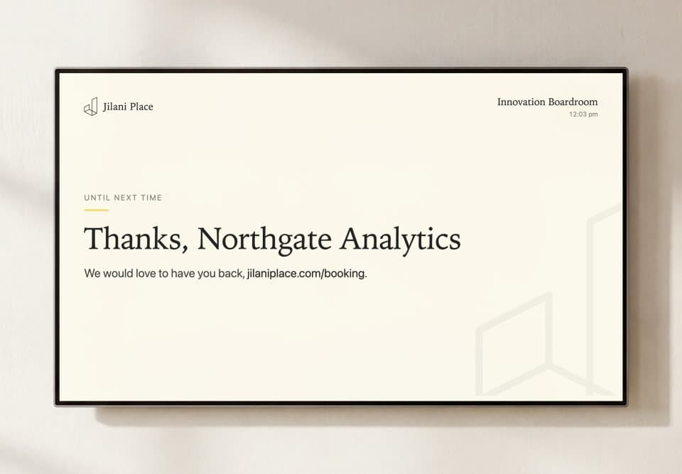 The Huddle Hub screen thanking a company after their meeting