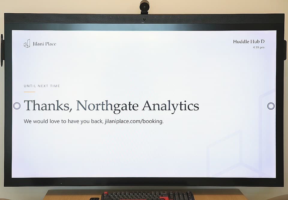 The Huddle Hub screen thanking a company after their meeting